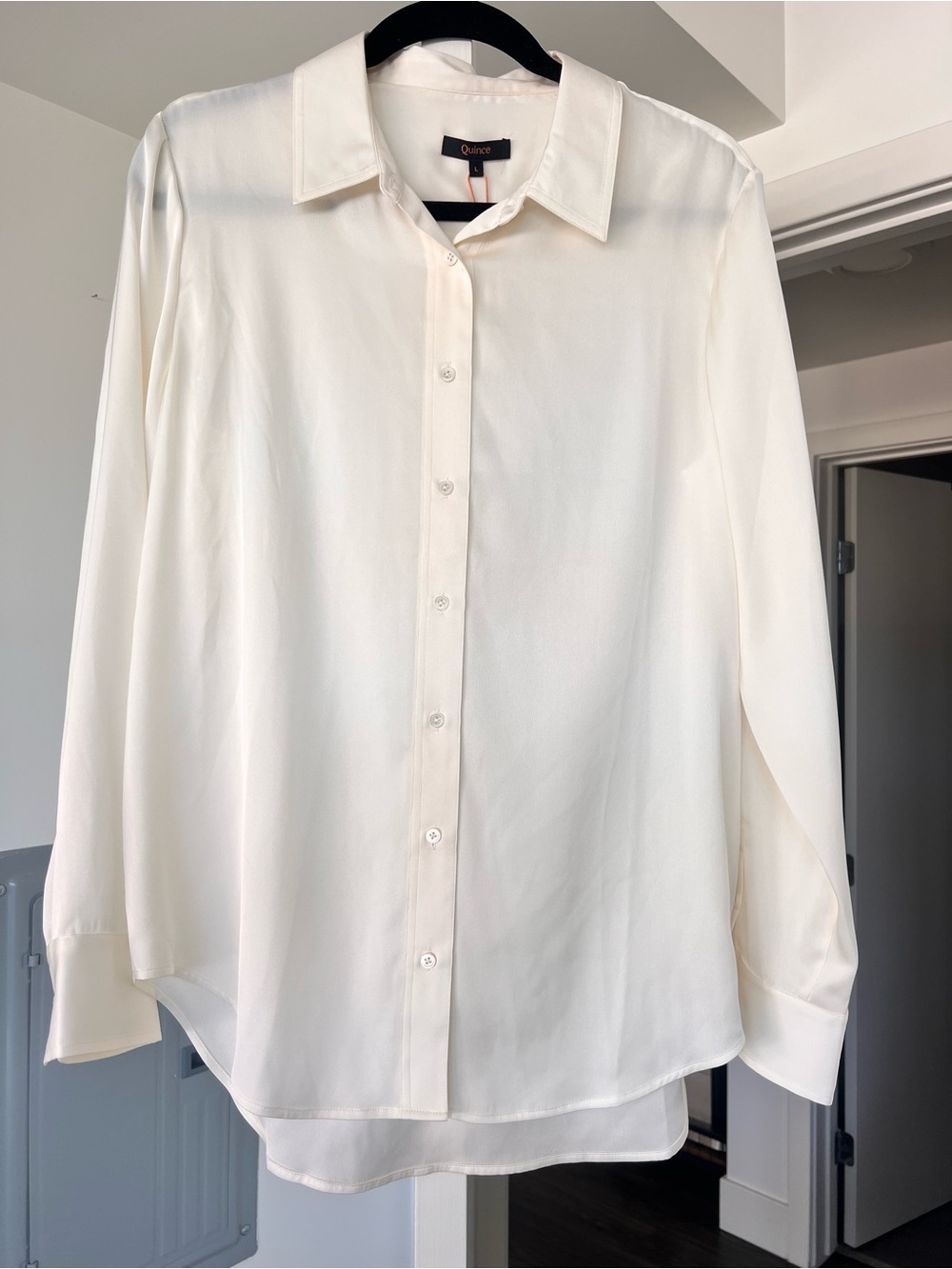 Quince Washable Stretch Silk Blouse Ivory Sz L New With Tags - Picture 2 of 15